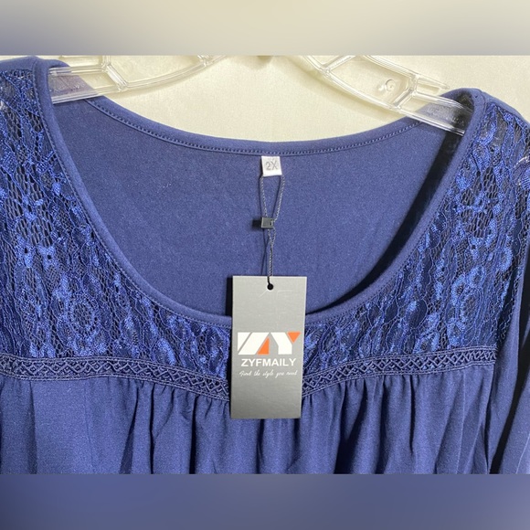 New ZYFMAILY Dark Blue with Lace Long Sleeve Top - Picture 2 of 4